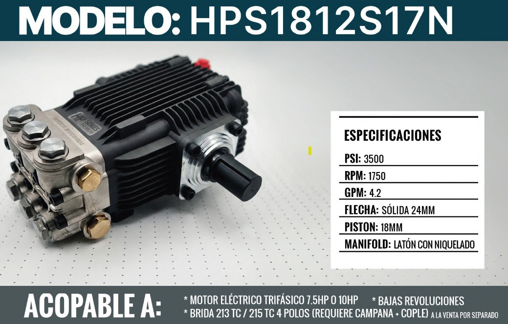 BOMBA NIQUELADA PARA HIDROLAVADORA 10HP 3500 PSI - HPS1812S17N