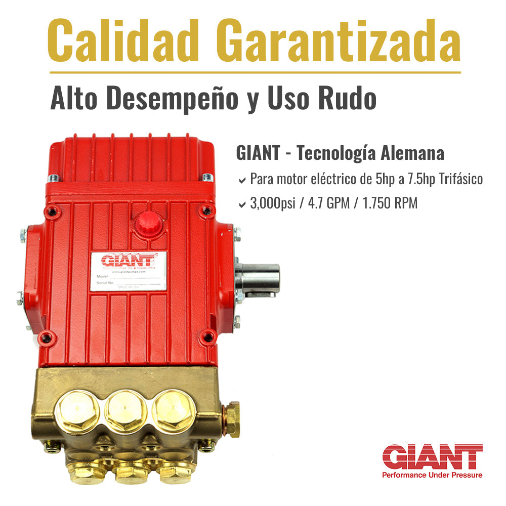 Hidrolavadora 5HP industrial carwash 2 salidas bifásica exclusiva bomba Giant USA GIH5EB2S